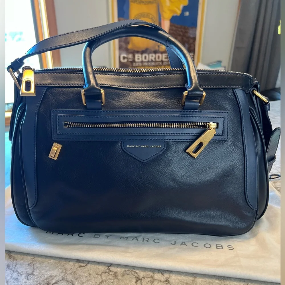 Marc by Marc Jacob’s Jet Blue Two Handle Top Zip Satchel with Adjustable Strap - Picture 2 of 16